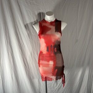 Sheet Red and Black Sleeveless Dress Scrunch Side